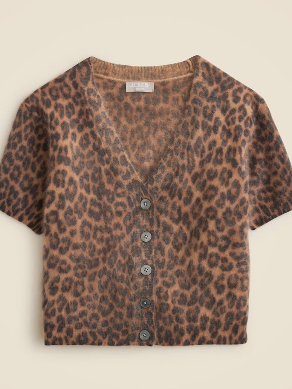 J.Crew Brushed 100% cashmere short-sleeve cardigan in leopard print Size L